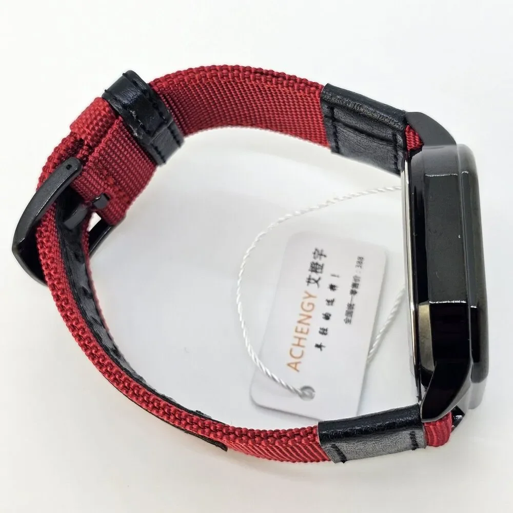 Men's Minimalist Watch 42MM Black Dial Date Indicator Black Red Canvas Bands‎